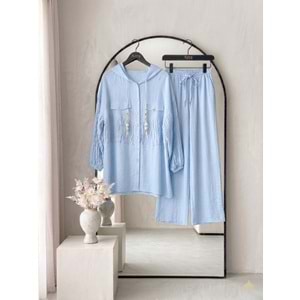 Beli ve Kolları Büzgülü Takım 1562 - Bebe Mavisi - 44 - AZRA08609-67596