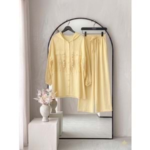 Beli ve Kolları Büzgülü Takım 1562 - Sarı - 42 - AZRA08609-67607