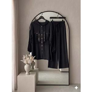 Beli ve Kolları Büzgülü Takım 1562 - Yağ Yeşili - 40 - AZRA08609-67610