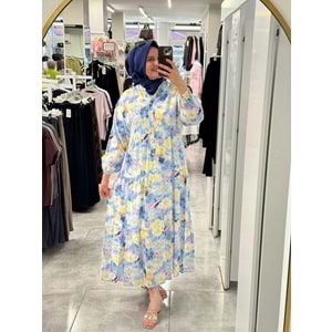 Batik Desen Elbise 2398 - Mavi - L-XL - AZRA08611-67633