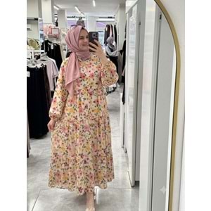 Çiçekli Modal Elbise 9321 - Pembe - S-M