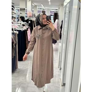 Pullu Uzun Gömlek 10797 - Vizon - S-M