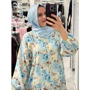 Çiçekli Elbise 1104- Mavi - L-XL