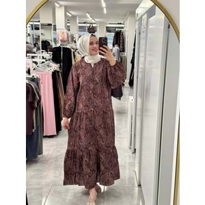 Etnik Desenli Elbise 1252 - Bordo 1104 - S-M
