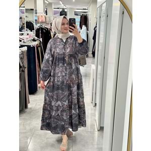 Etnik Desenli Elbise 1104 - Antrasit - L-XL