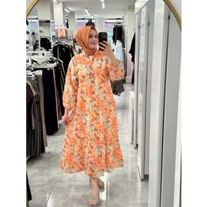 Çiçekli Modal Elbise 1104 - Yeşil - L-XL