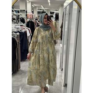 Ebru Desenli Elbise 5014 - Mavi - S-M