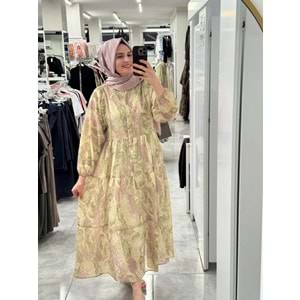 Ebru Desenli Elbise 5014 - Yeşil - S-M