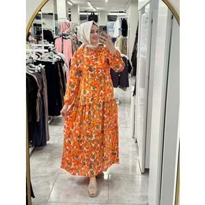 Mango Çiçekli Elbise 1104 - Turuncu - 40-42
