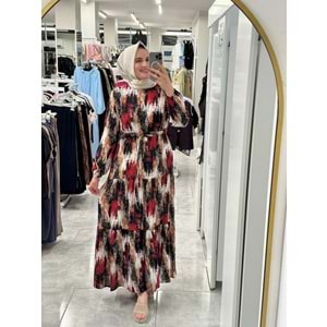 Fırça Desen Elbise 1104 - Bordo - 40-42