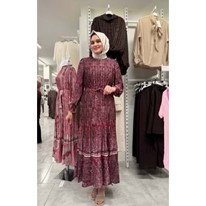 İpek Saten Piliseli Elbise 7010 - Bordo - L