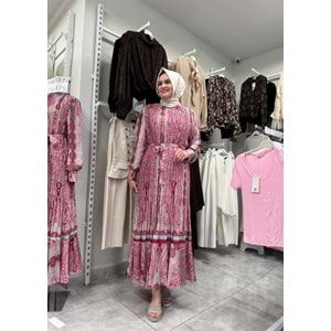 İpek Saten Piliseli Elbise 7010 - Pembe - M