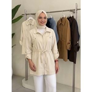 Belden Sıkmalı Ceket 7573 - Bej - M-L - AZRA08930-69975