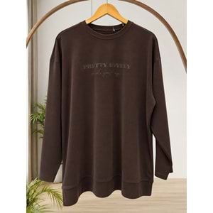 Baskılı Basic Sweat 37840 - Kahve Rengi - TEK BEDEN
