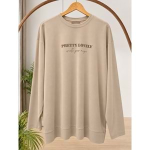 Baskılı Basic Sweat 37840 - Bej - TEK BEDEN