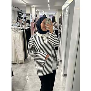 Düğmeli Polo Yaka Tunik 27167 - Lacivert - TEK BEDEN