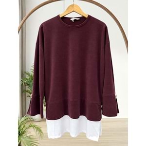 Garnili Düğme Detaylı Tunik 27148 - Bordo - XL