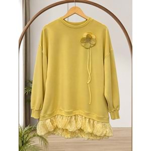 Yakası Çiçekli Tunik 10815 - Sarı - L-XL