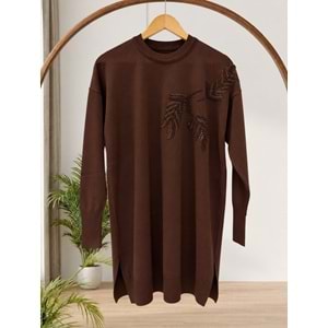 Yaprak Desen Merserize Tunik 3385 - Acı Kahve - TEK BEDEN