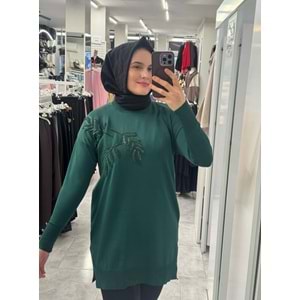 Yaprak Desen Merserize Tunik 3385 - Zümrüt Yeşili - TEK BEDEN