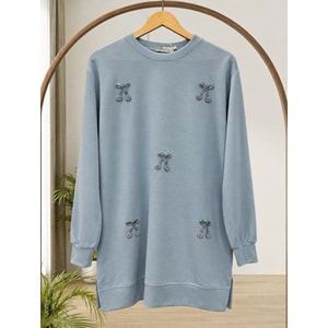 Taşlı Fiyonk Detaylı Tunik 27161 - Bebe Mavisi - M