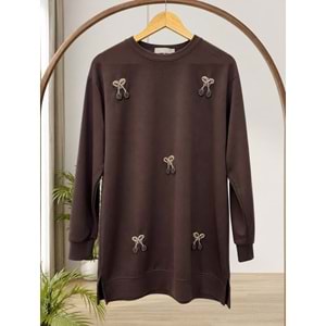 Taşlı Fiyonk Detaylı Tunik 27161 - Kahve Rengi - L