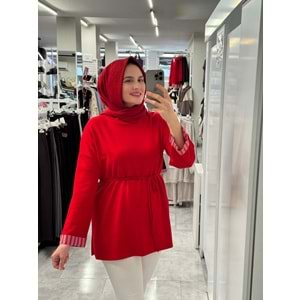 Yaka Manşet Garnili Tunik 931 - Kırmızı - S-M - AZRA09044-70785