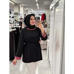 Yaka Manşet Garnili Tunik 931 - Siyah - S-M - AZRA09044-70789