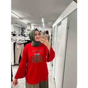 Baskılı Yırtmaçlı Tunik 5145109 - Kırmızı - L
