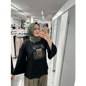 Baskılı Yırtmaçlı Tunik 5145109 - Siyah - L
