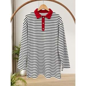 Çizgili Yakalı Sweat 938 - Lacivert - S-M