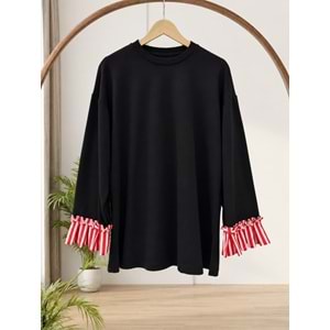 Kolları Çizgili Sweat 32600 - Siyah - L-XL