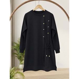 Aller Dikim Düğmeli Tunik 60584 - Siyah - L