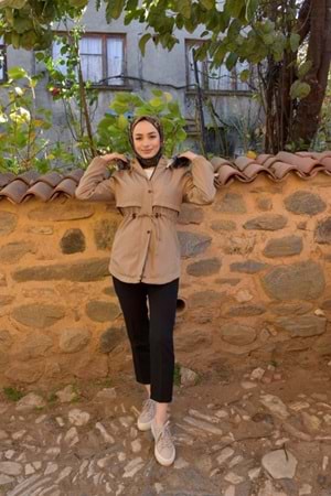 8137 Kadın İçi Şardonlu Mont 75cm - Bej - 40 - AZRA02189-Bej-40
