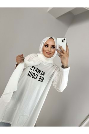 2639 Always Baskılı Tunik - Krem - TEK BEDEN