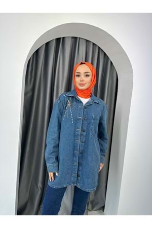 Yıldız Taşlı Denim Ceket 11292 - Mavi - M - AZRA03522-Mavi-M