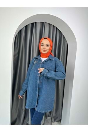 Yıldız Taşlı Denim Ceket 11292 - Mavi - M - AZRA03522-Mavi-M