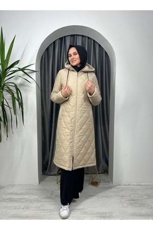 Kapişonlu Kapitone Mont 8407 - Bej - 38 - AZRA03858-Bej-38