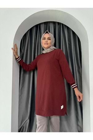 Şerit Detaylı Armalı Tunik 577 - Bordo - 48-50