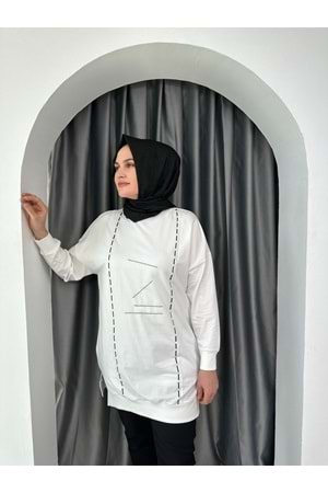 Puane Nakışlı Tunik 10425 - Ekru - L-XL - AZRA04528-Ekru-L-XL