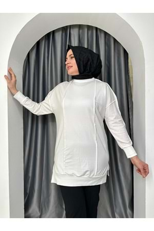 Puane Önü Şerit Detaylı Tunik 10512 - Ekru - L-XL