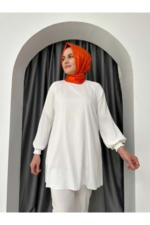 Kolları Piliseli Kolyeli Tunik 6168 - Ekru - 40