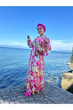 Boydan Düğmeli Elbise 2315 - Pembe - TEK BEDEN