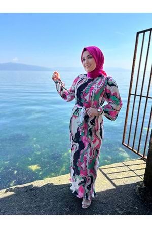 Piliseli Saten Elbise 2350 - Pembe - 42