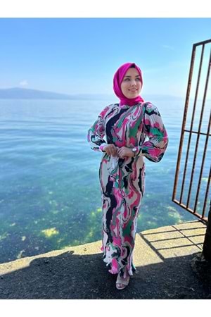 Piliseli Saten Elbise 2350 - Pembe - 42