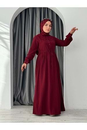 Tuval Yaka Tünelli Elbise 2349 - Bordo - M - AZRA04751-Bordo-M