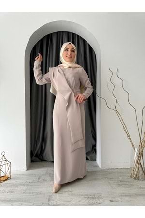 Puane Abiye Elbise 12507 - Bej - 42 - AZRA04762-Bej-42