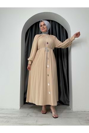 Ayna Düğmeli Elbise 7757 - Bej - 36 - AZRA04843-Bej-36