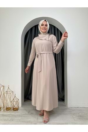 Puane Ema Yaka Taşlı Abiye 12532 - Bej - S