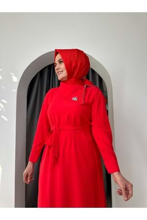 Puane Ema Yaka Taşlı Abiye 12532 - Kırmızı - S